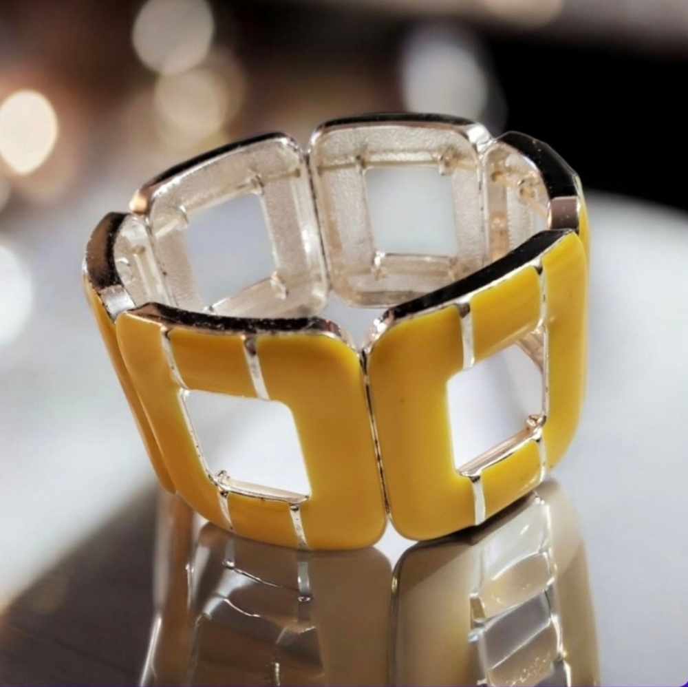 Vintage Yellow Open Squares Stretch Bracelet